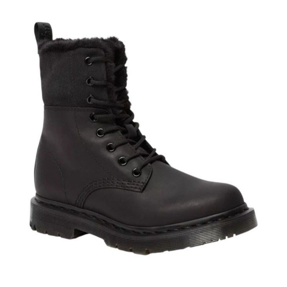 DR. MARTENS 1460 Kolbert Boot FULLY Faux FUR LINED BLACK LEATHER 8 US Wintergrip